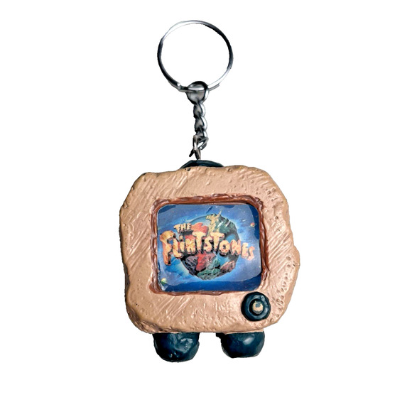 Vintage Flintstones Toy Keychain Pencil Sharpener TV Set Hanna Barbera 1980s 80s - Picture 1 of 9